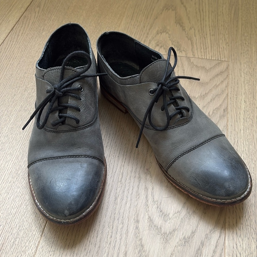 Free People Distressed Black Leather Oxfords